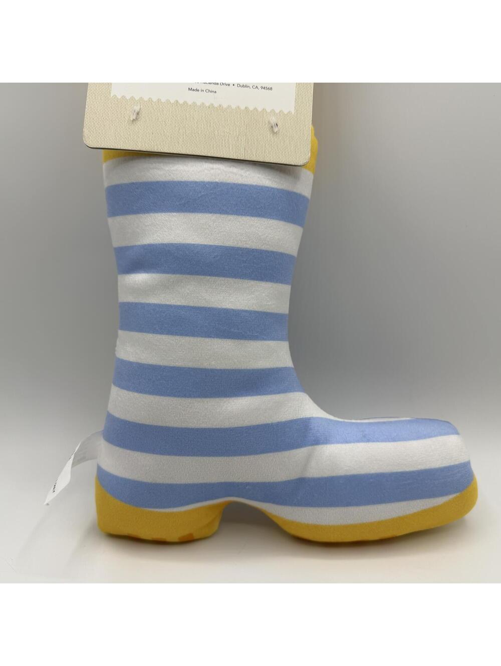 Barker & Jane Blue and White Striped Boot Plush Dog Toy With Squeaker Rope - Picture 7 of 10